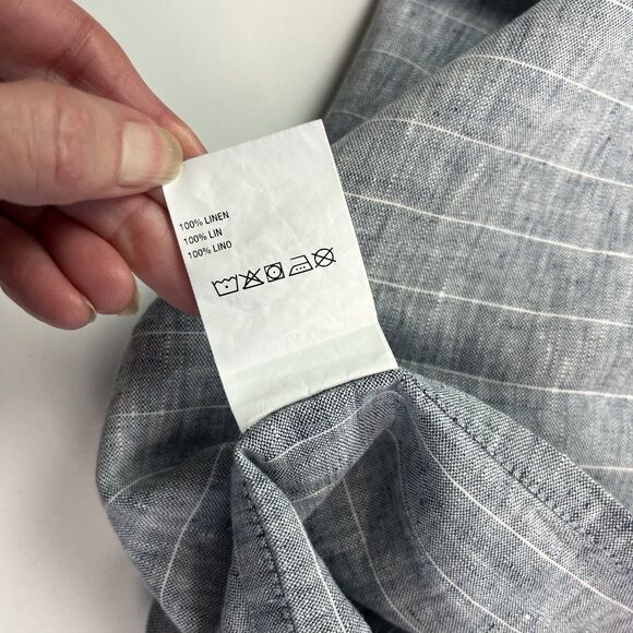 Crate & Barrel set of 2 King Pinstripe Pillow Shams Linen Gray Coastal Portugal - Picture 6 of 8